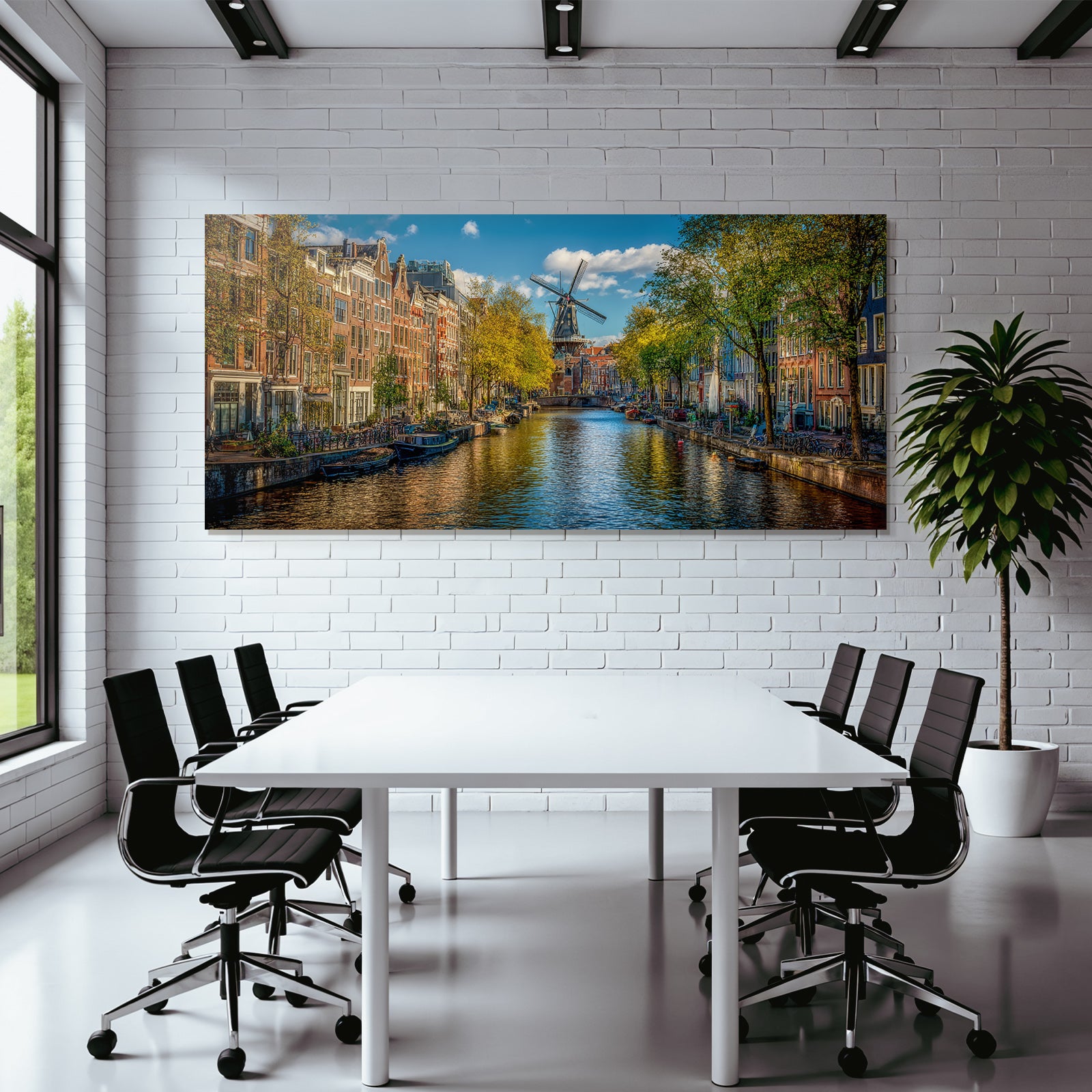 Kanalszene Amsterdam Herbstlandschaft Reflexionen In Wasser