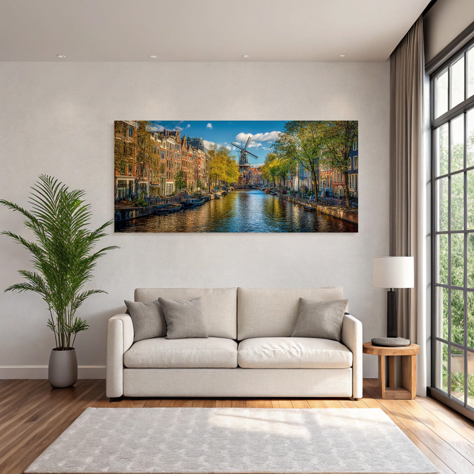 Kanalszene Amsterdam Herbstlandschaft Reflexionen In Wasser