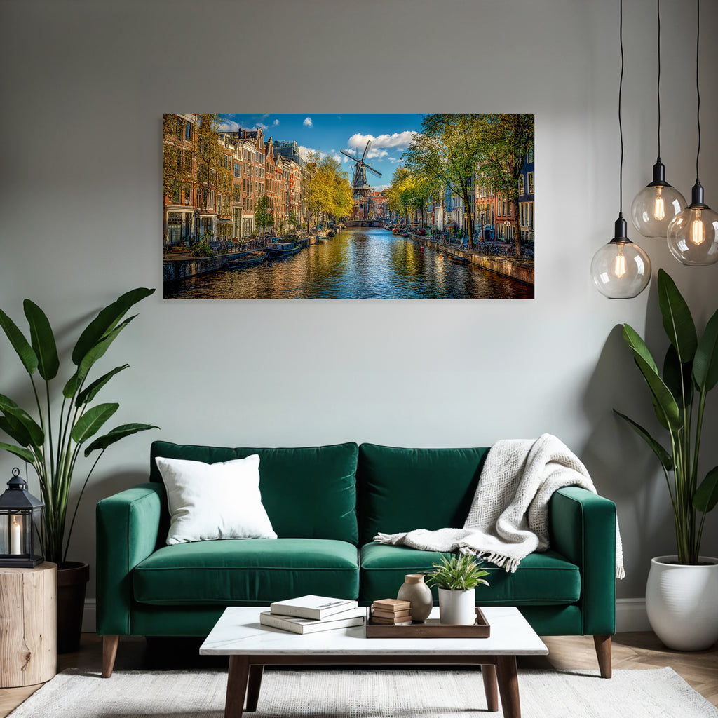 Kanalszene Amsterdam Herbstlandschaft Reflexionen In Wasser