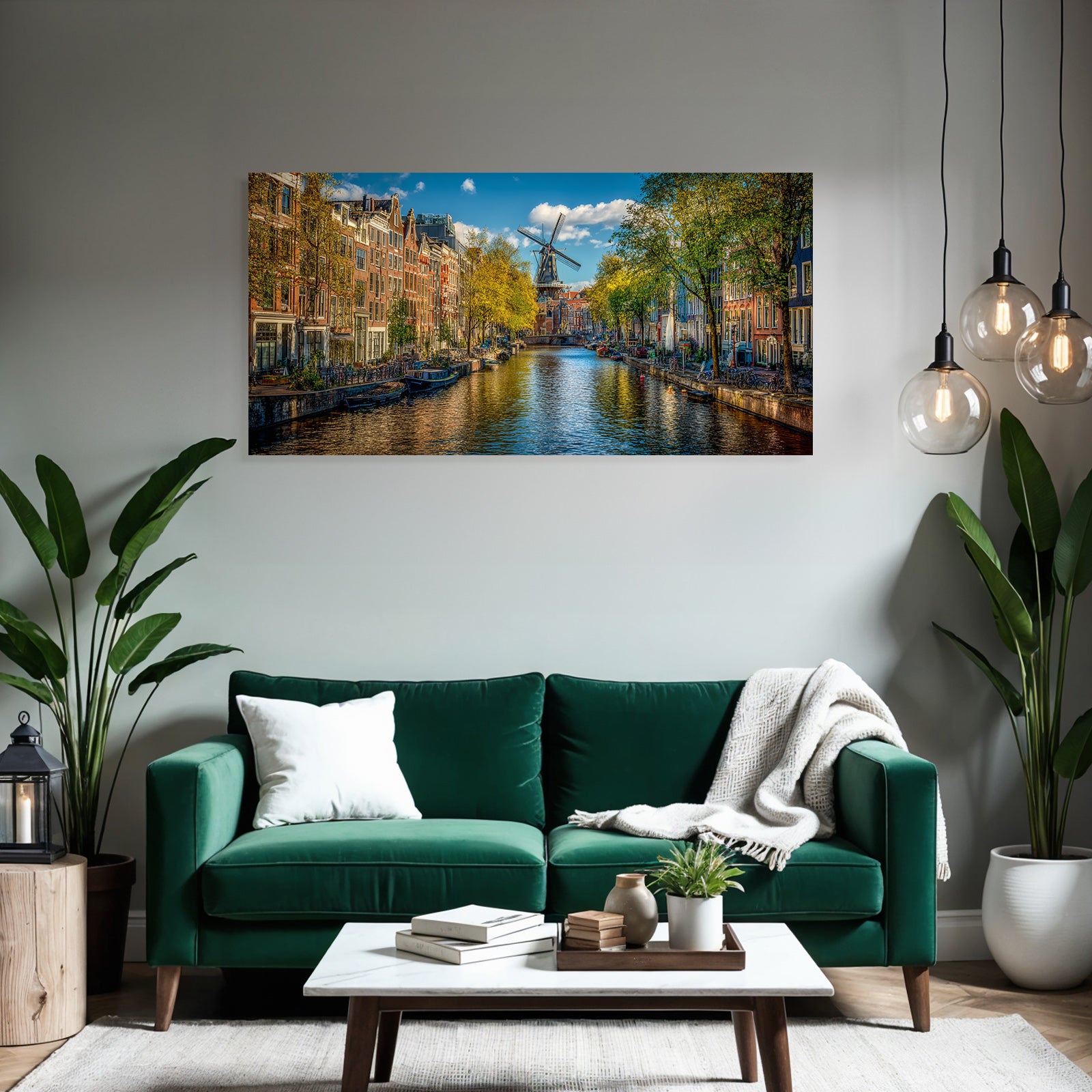 Kanalszene Amsterdam Herbstlandschaft Reflexionen In Wasser