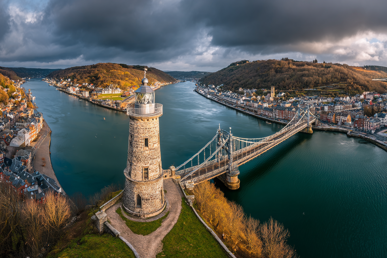 Malerische Aussicht Von Fluss Und Leuchtturm Mit Brücke | Windmuehlen Leuchttuerme Bruecken | Architektur