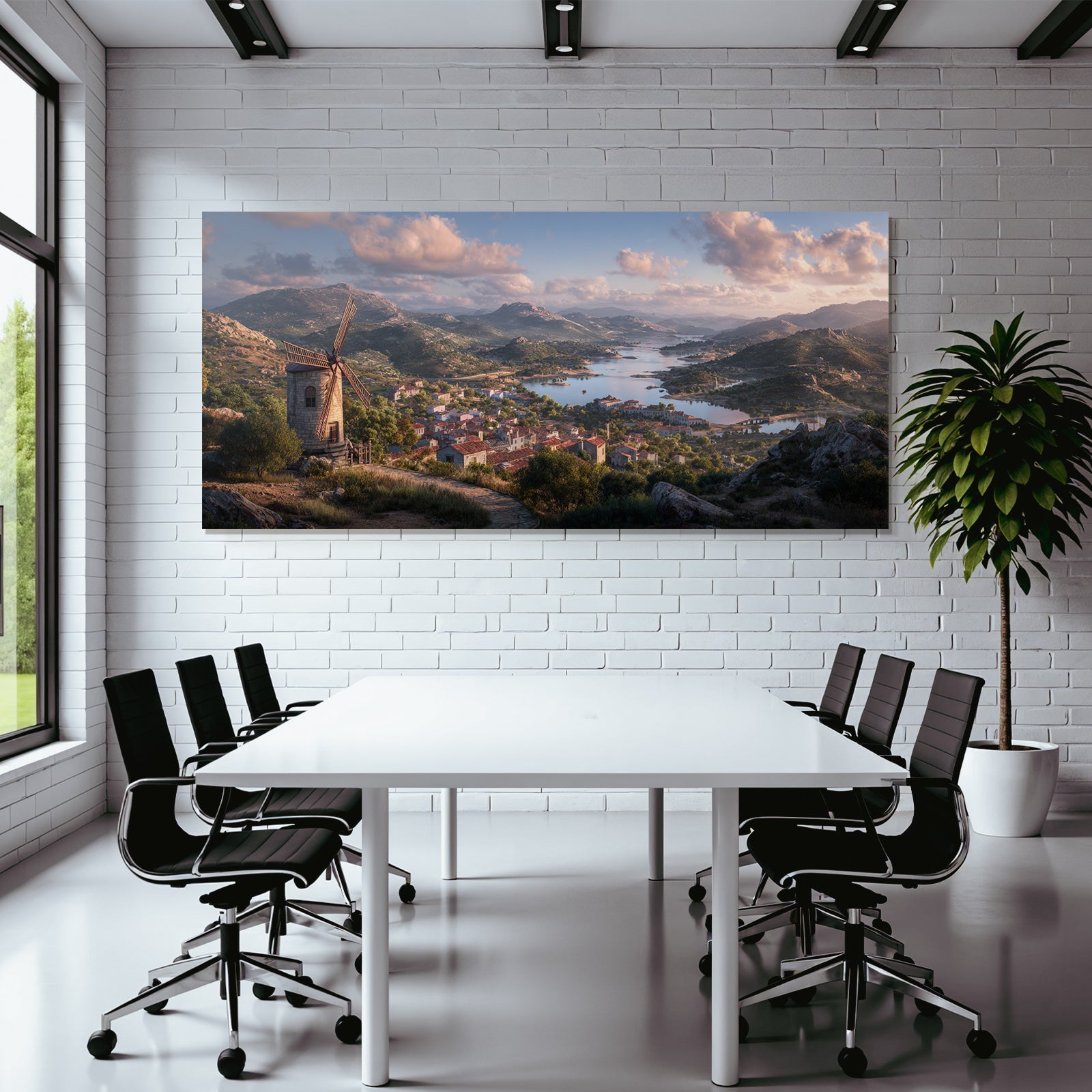 Malerische Landschaft Mit Windmühle Und Dorfern