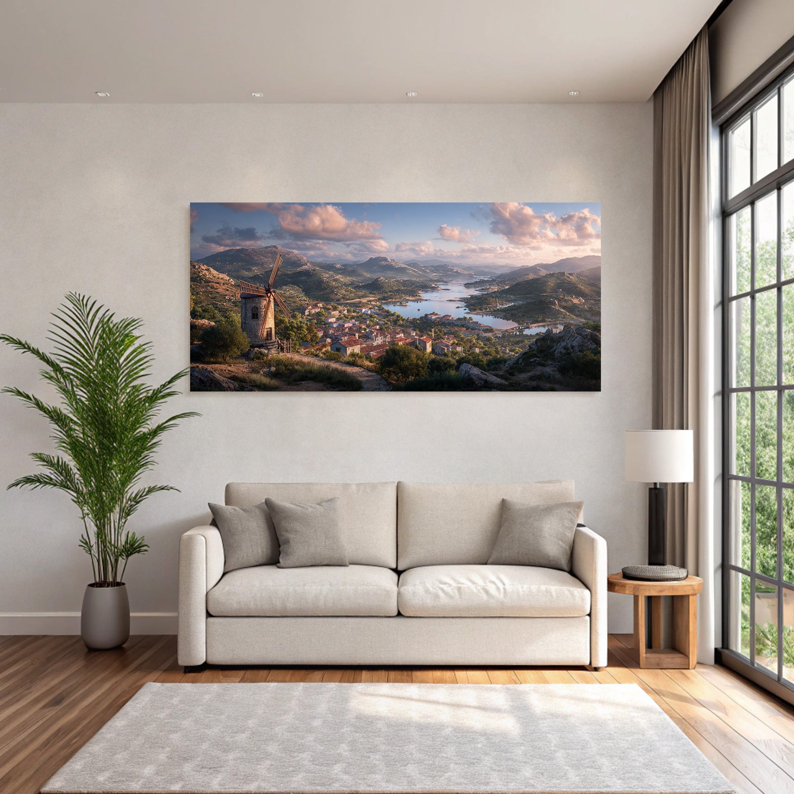 Malerische Landschaft Mit Windmühle Und Dorfern