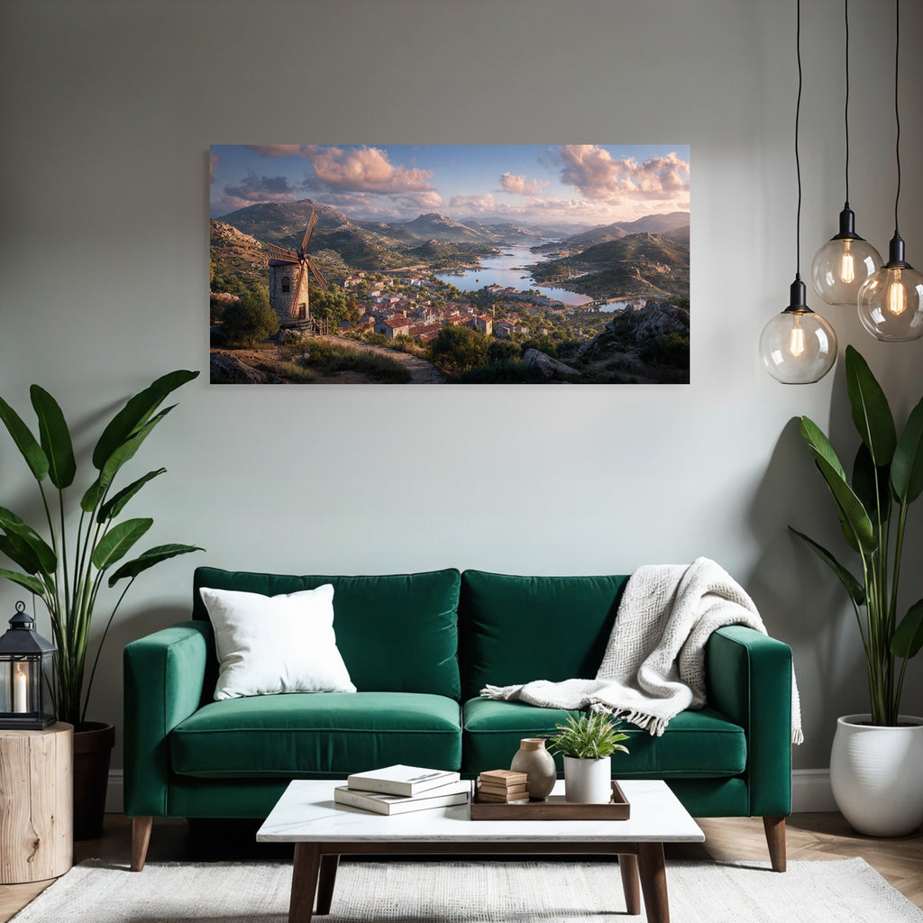 Malerische Landschaft Mit Windmühle Und Dorfern