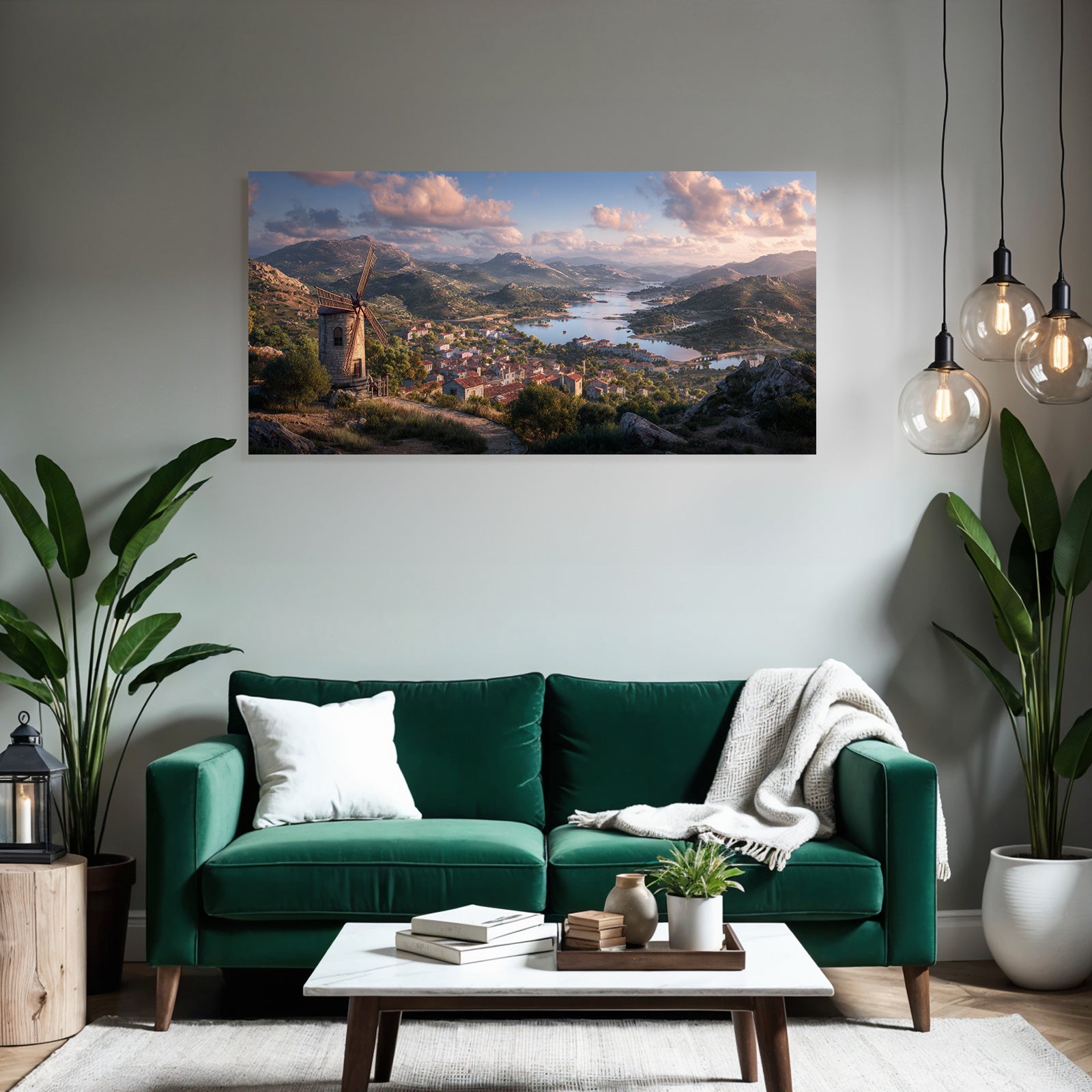 Malerische Landschaft Mit Windmühle Und Dorfern