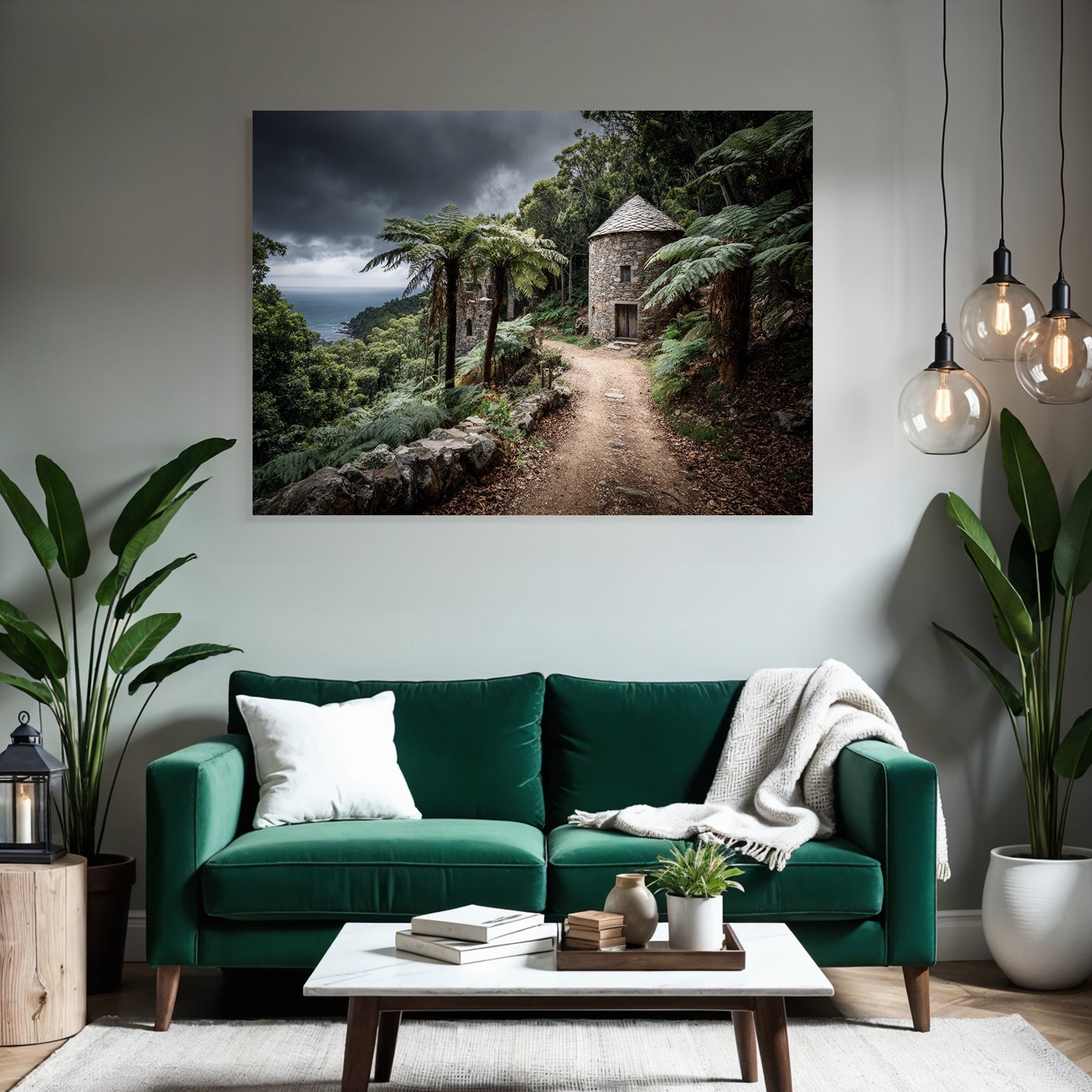 Malerische Landschaft Wald Dirt Path Küstenblick