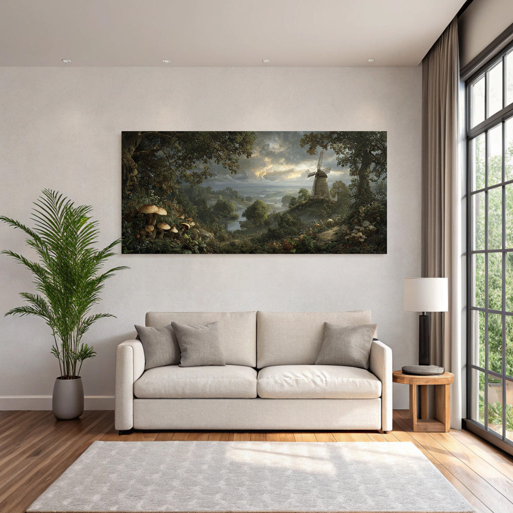 Ruhige Landschaft Mit Windmühle Grünem Hintergrund Und Fluss