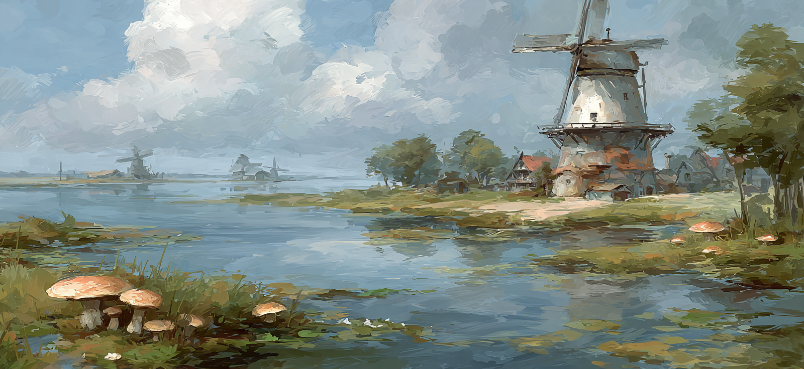 Ruhige Landschaft Mit Windmühlen Und Wasser | Windmuehlen Leuchttuerme Bruecken | Architektur