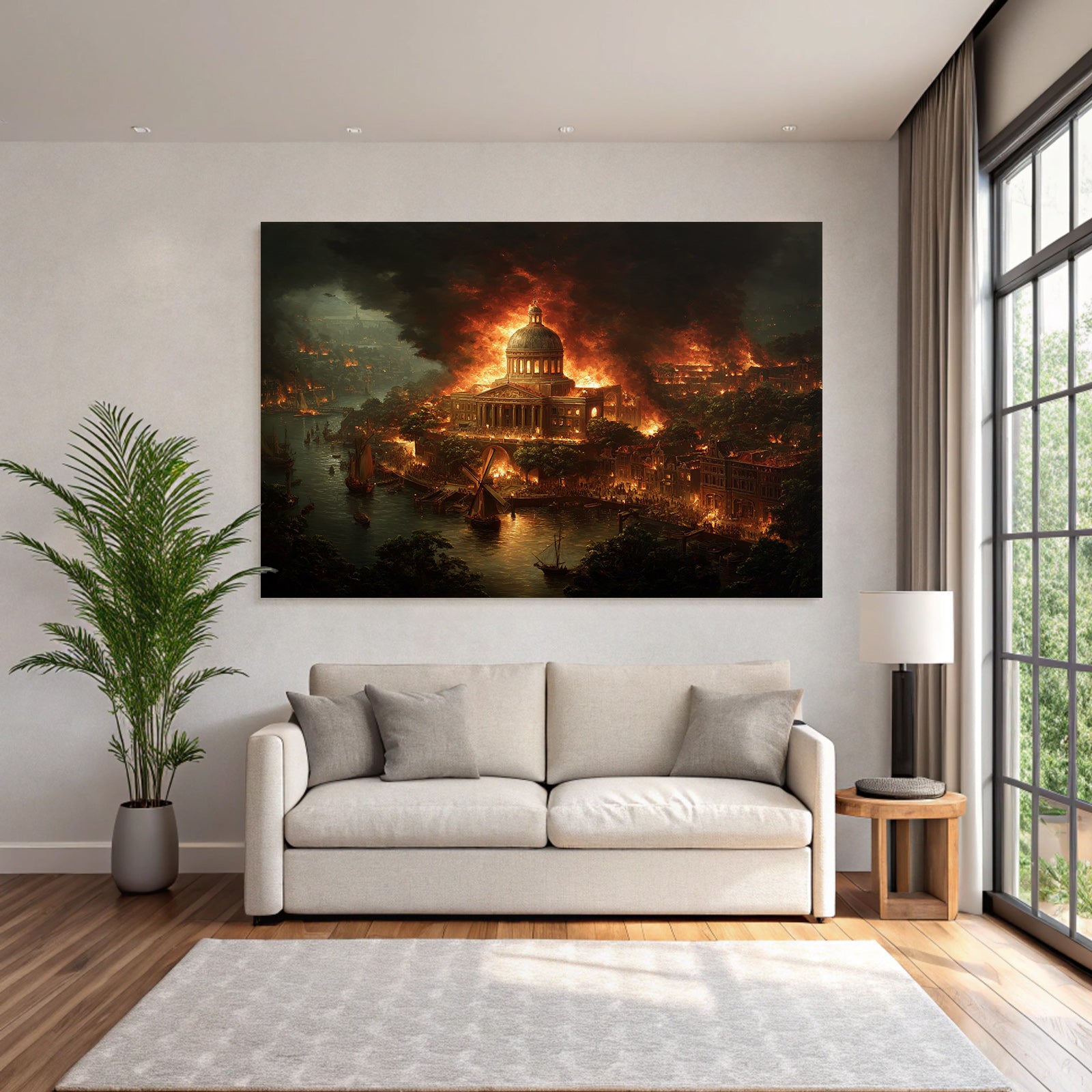 Stadt In Flammen Drama Dome Gebäude Katastrophe