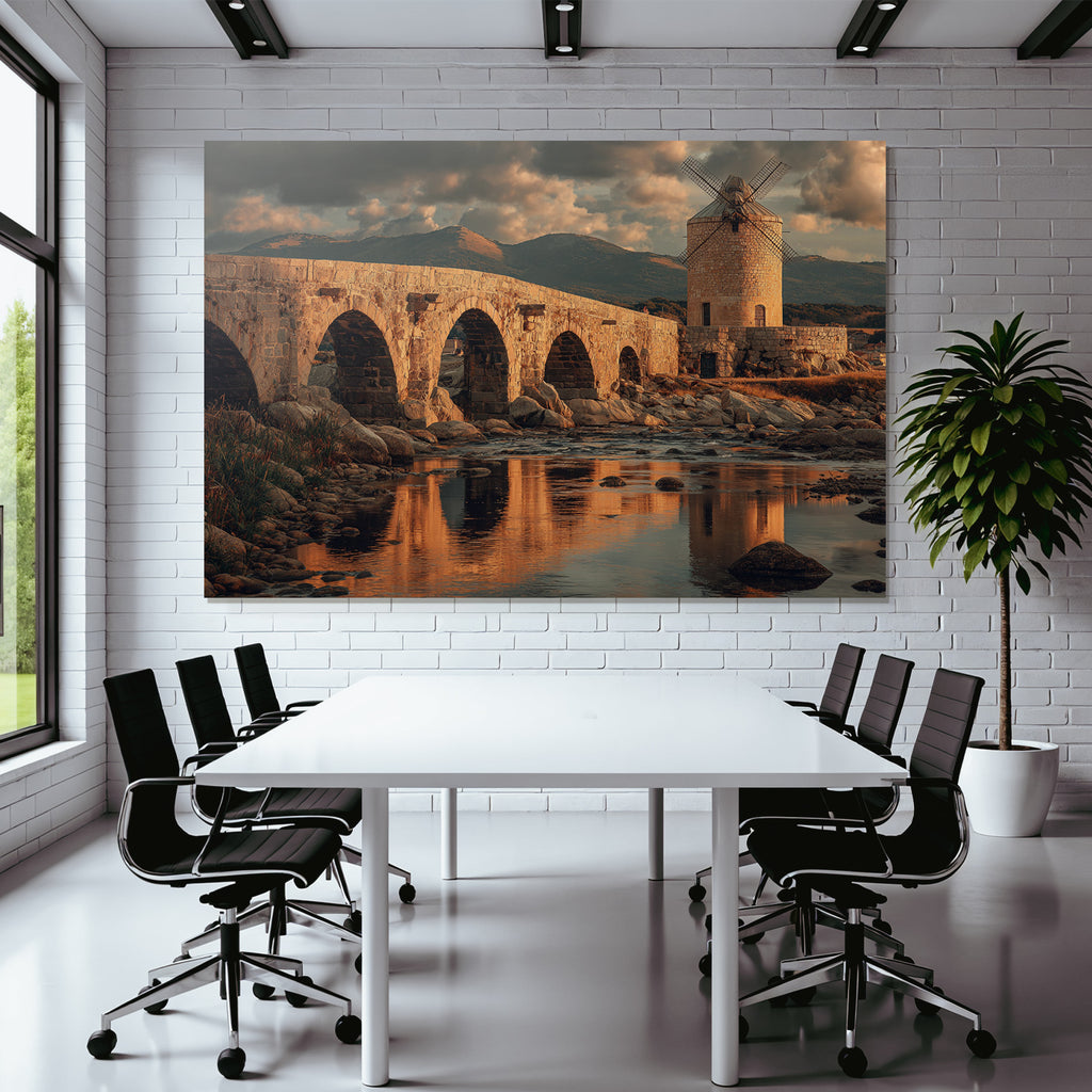 Stein Brücke Mühle Gebirge Himmel Reflexionen