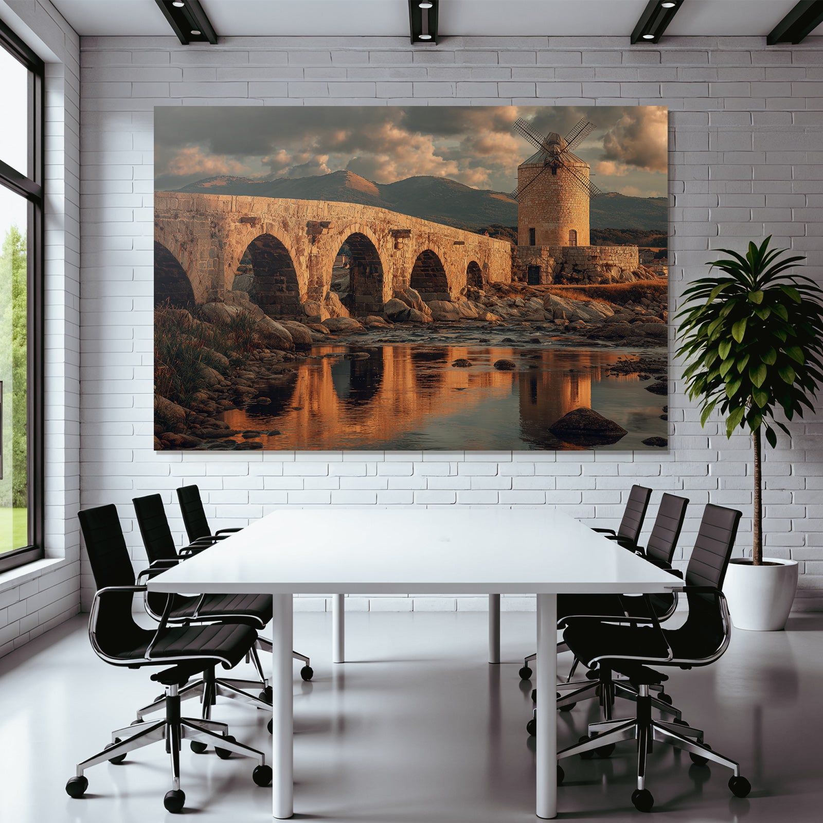 Stein Brücke Mühle Gebirge Himmel Reflexionen