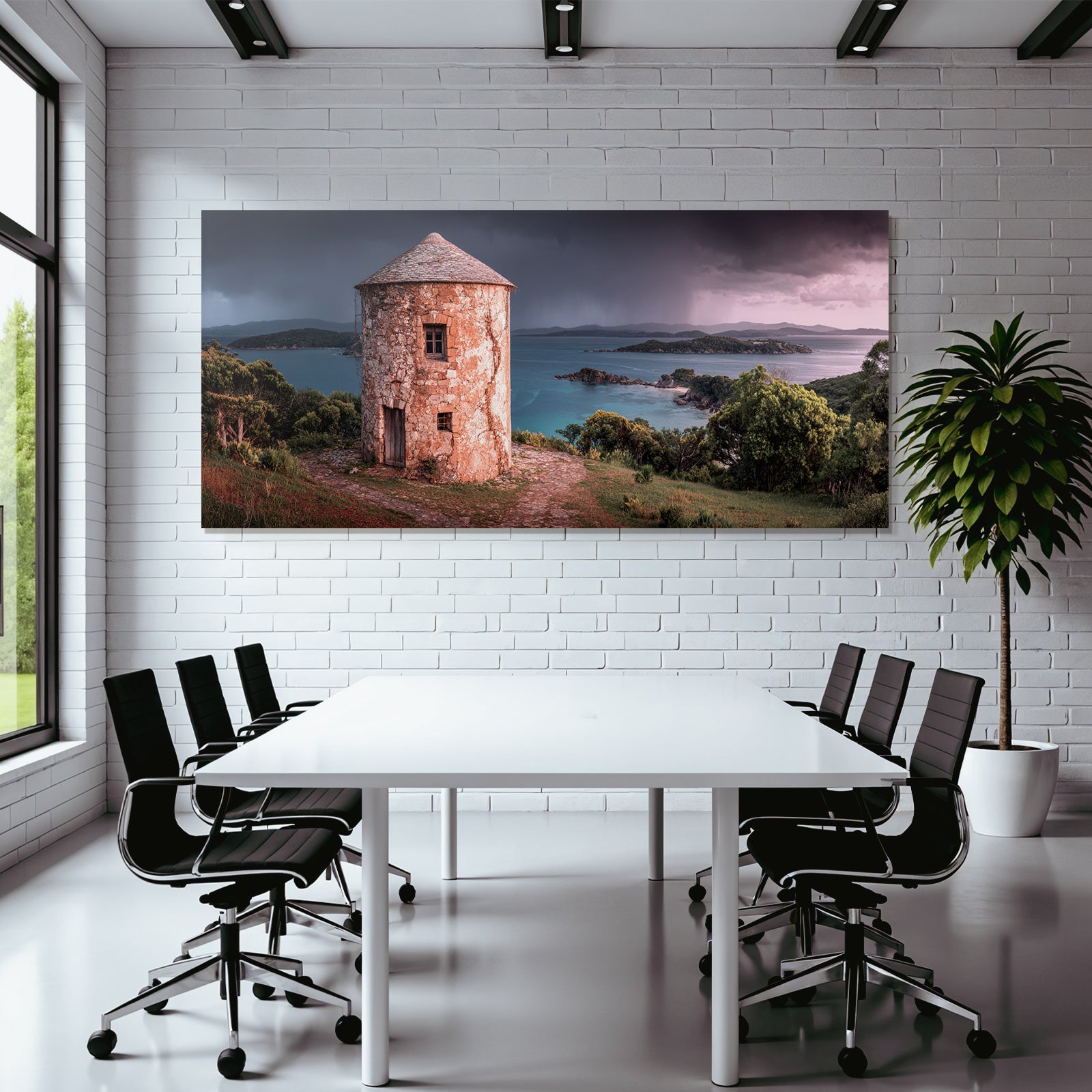 Stein Turm Küstenlandschaft Mit Inseln Vor Sturmhimmel