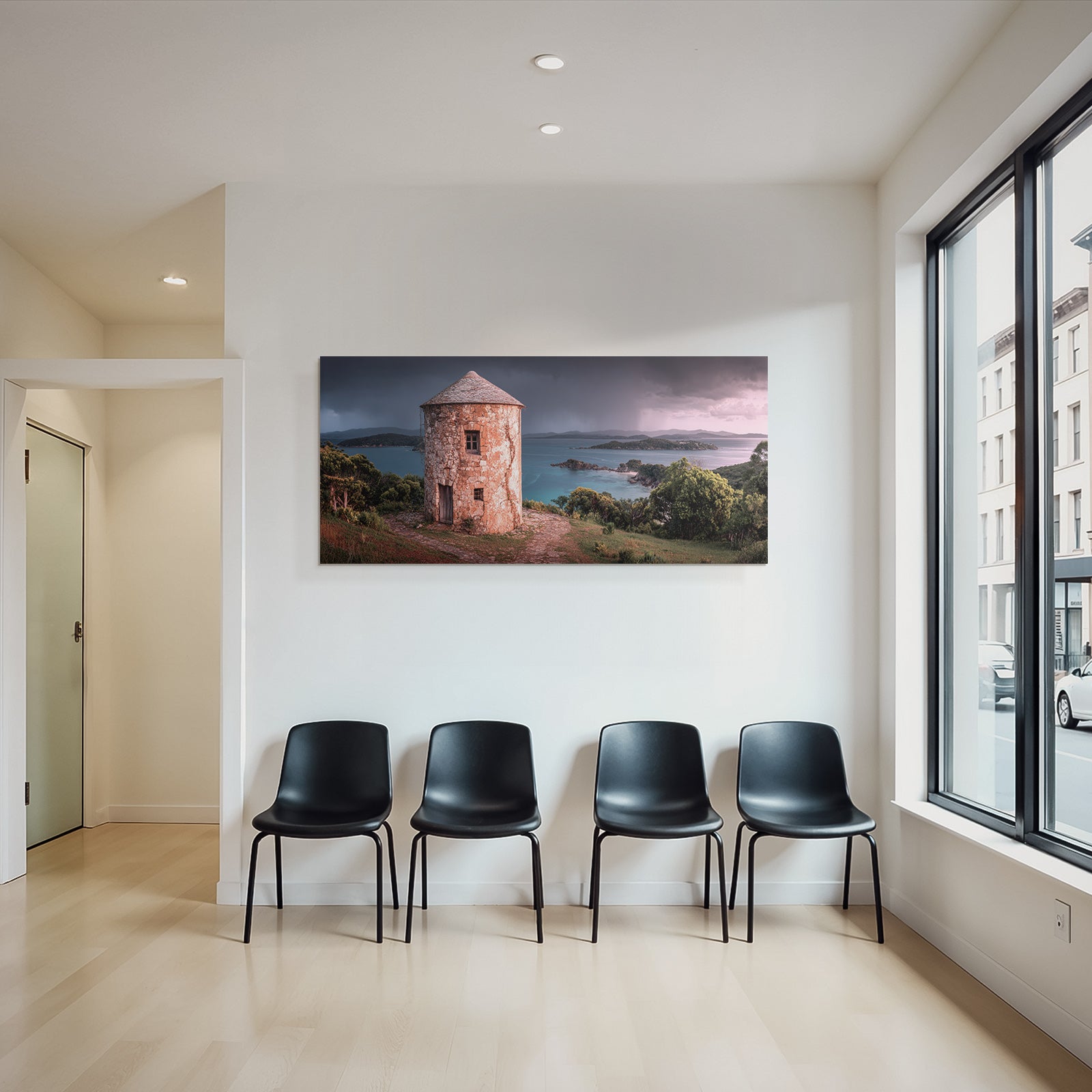 Stein Turm Küstenlandschaft Mit Inseln Vor Sturmhimmel