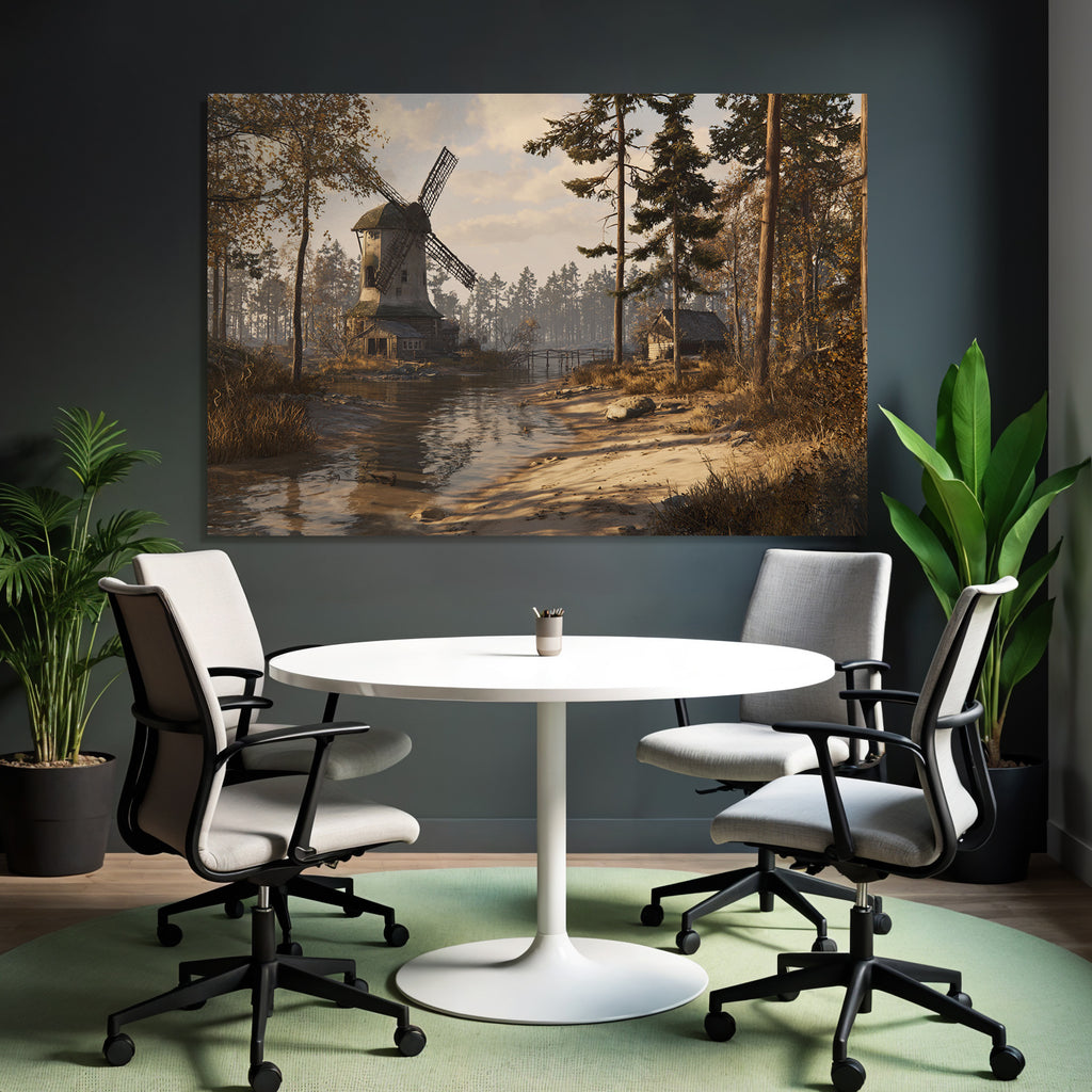 Tranquille Landschaft Mit Windmühle Hütte Und Wasserweg