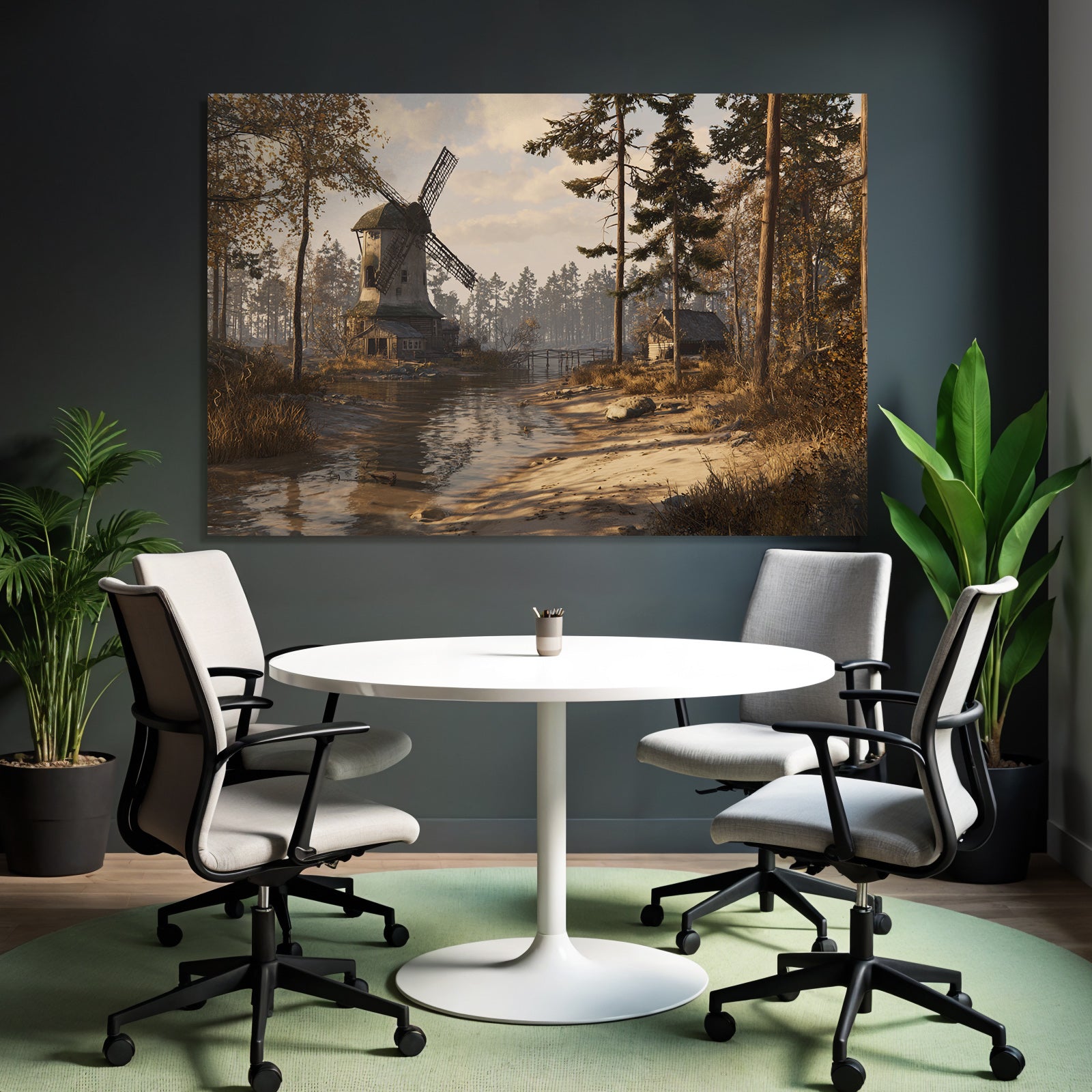 Tranquille Landschaft Mit Windmühle Hütte Und Wasserweg