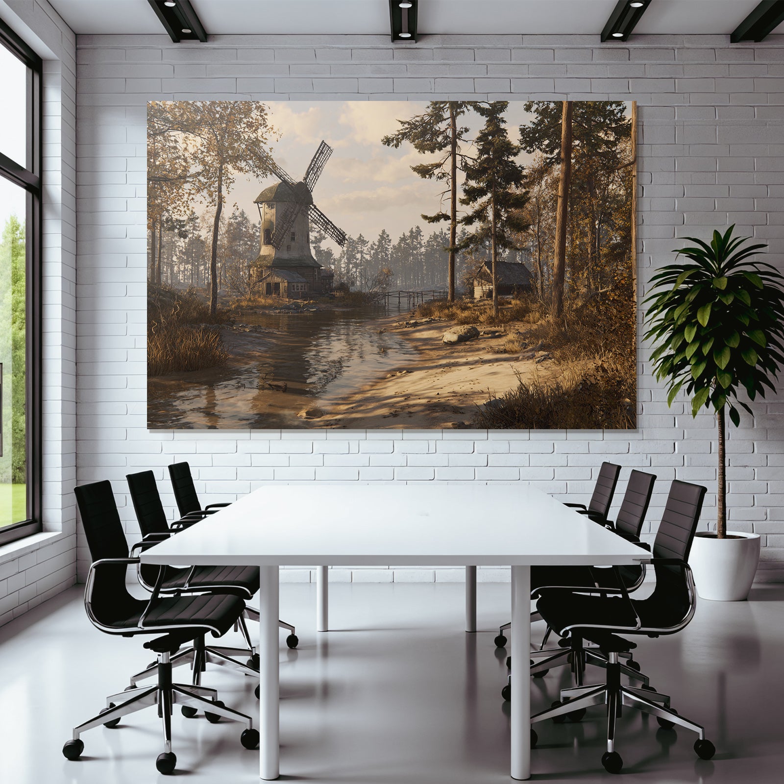 Tranquille Landschaft Mit Windmühle Hütte Und Wasserweg