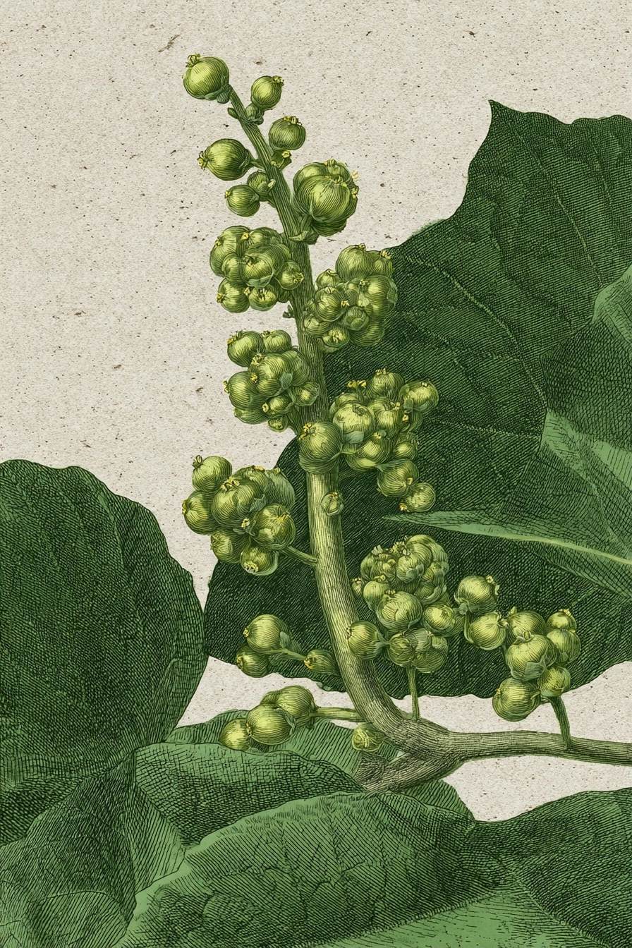 Botanische Illustration Mit Grünen Blättern Und Fruchtständen | Botanische Illustrationen | Blumen