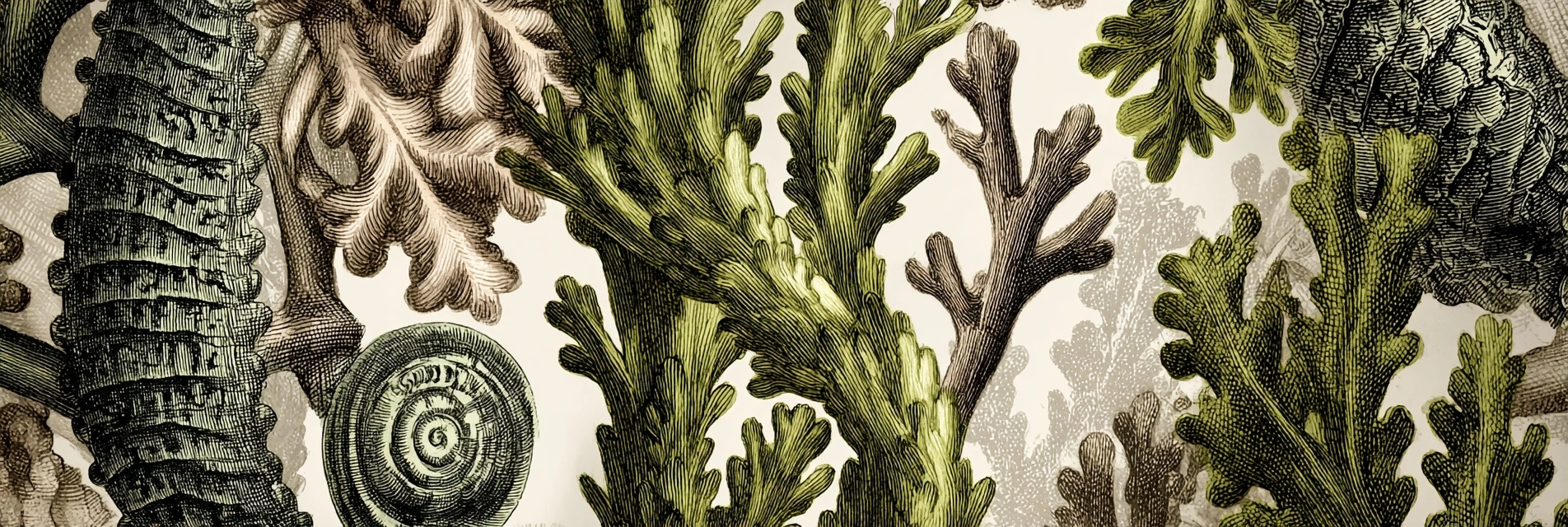 Künstlerische Darstellung Von Meereskorallen Und Marinen Lebewesen | Botanische Illustrationen | Blumen