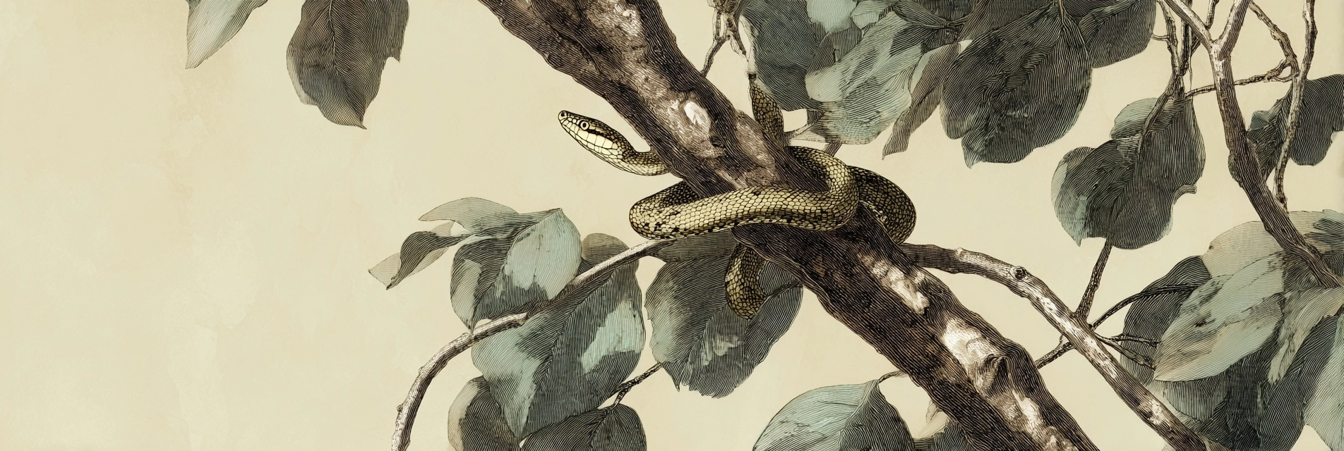 Schlange Ruht Auf Zweig Mit Blättern | Botanische Illustrationen | Blumen