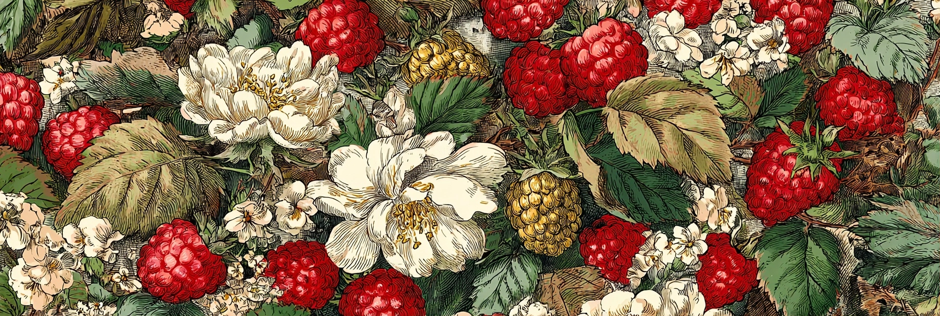 Vintage Botanische Illustration Mit Himbeeren Brombeeren Und Grünen Blättern | Botanische Illustrationen | Blumen