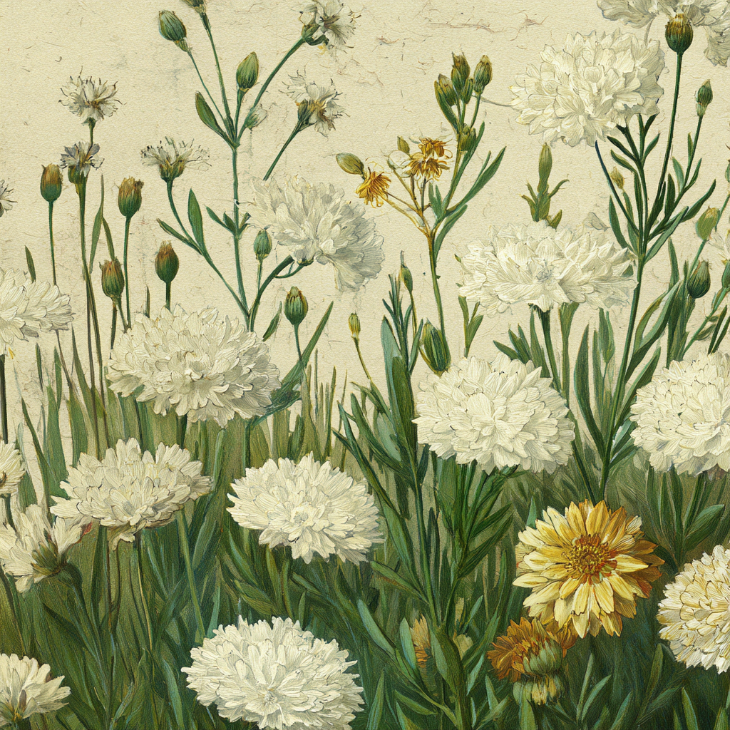 Botanische Illustration Weisse Und Gelbe Auf Vergilbtem Hintergrund | Botanische Illustrationen | Blumen