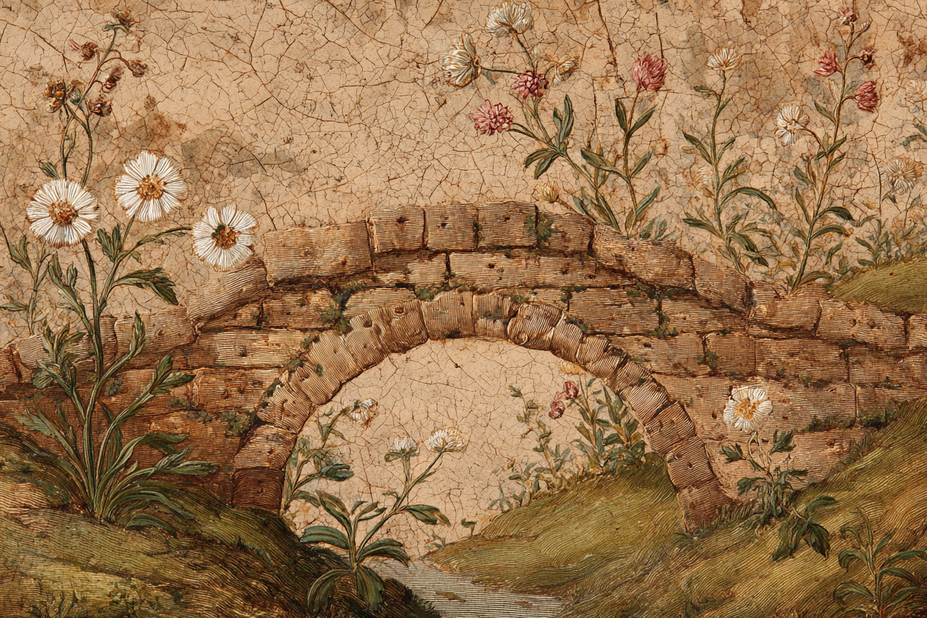 Steinbrücke Umgeben Von Und Pflanzen | Botanische Illustrationen | Blumen