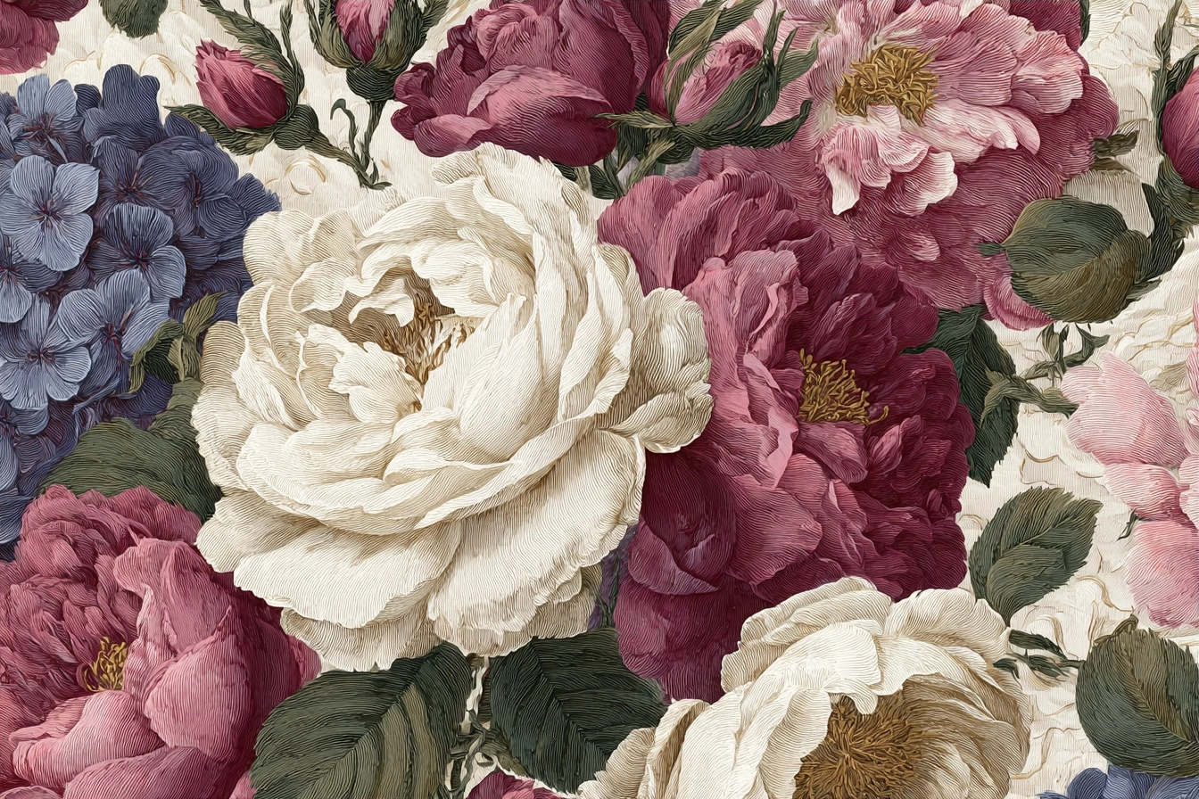 Vintage Blümenmuster Mit Pfingstrosen Und Hortensien | Botanische Illustrationen | Blumen