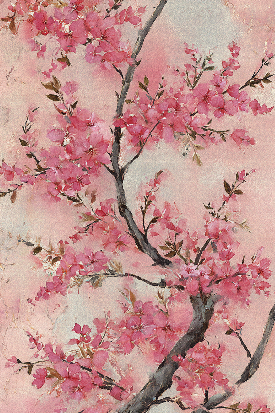 Aquarellbild Kirschblütenzweig In Rosa | Japanische Zierkirsche | Blumen