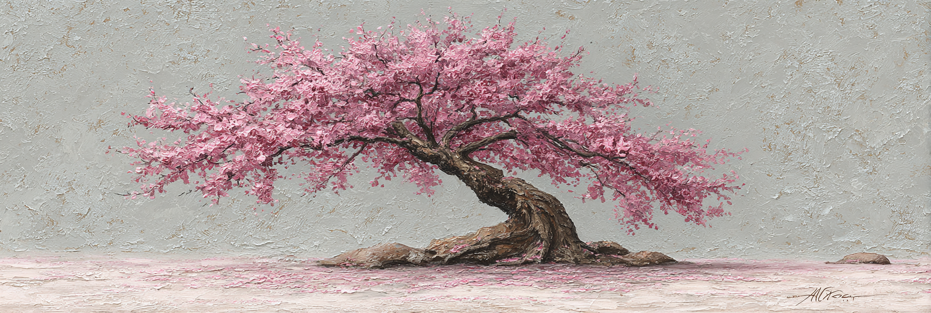 Schöner Baum Mit Rosa Blüten Auf Graüm Hintergrund | Japanische Zierkirsche | Blumen