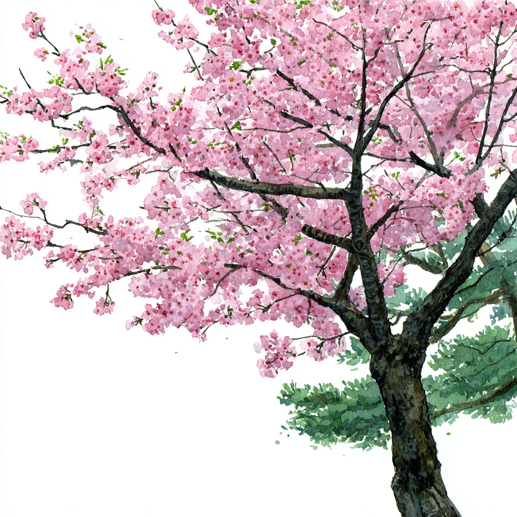 Kirschblütenbaum Aquarell Frühling | Japanische Zierkirsche | Blumen
