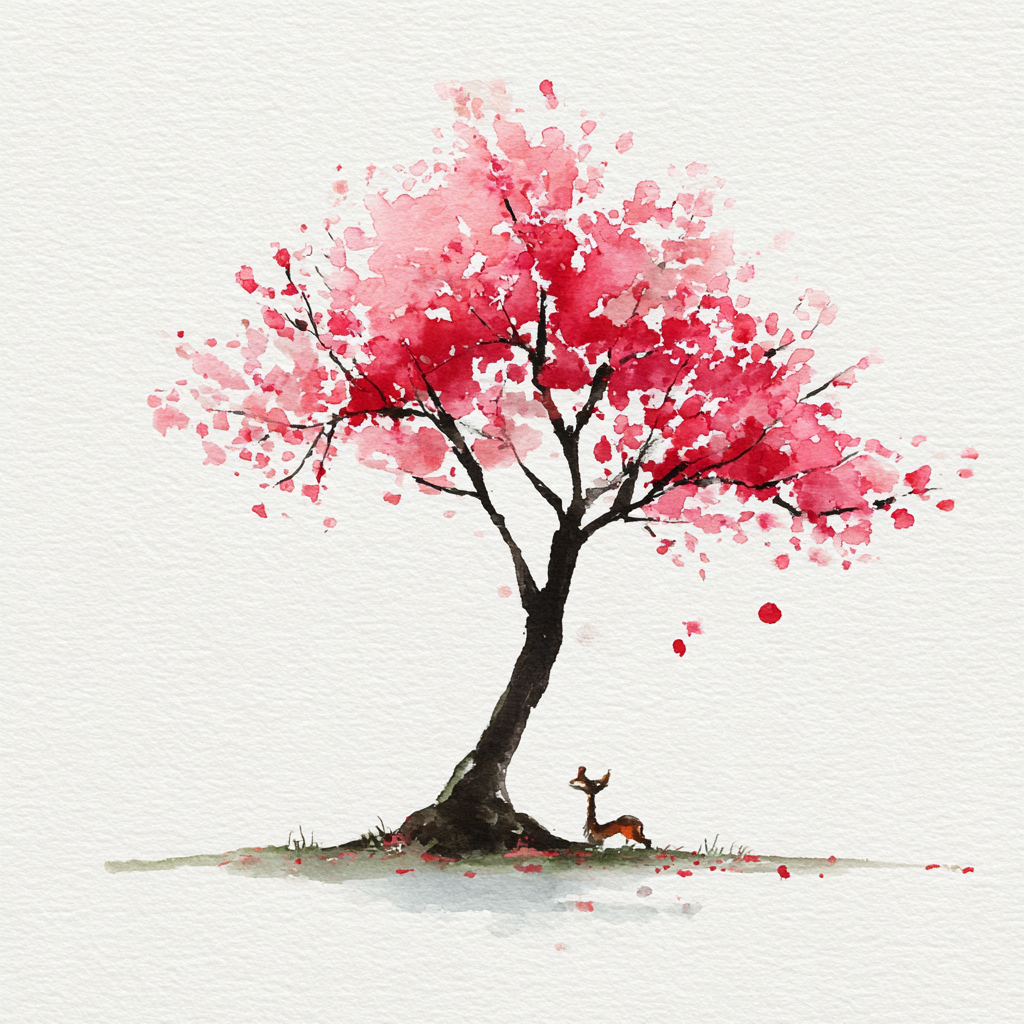Reh Unter Dem Rosabluhenden Baum | Japanische Zierkirsche | Blumen