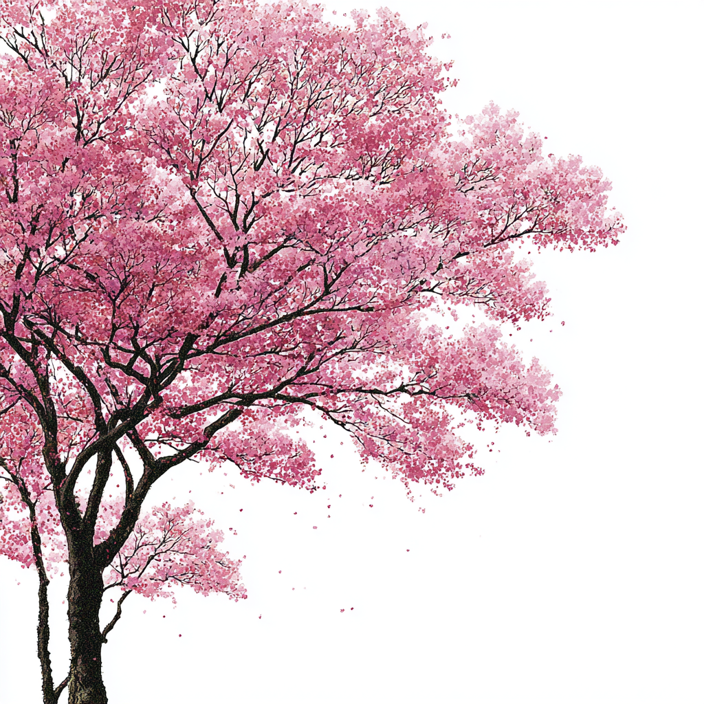 Stilisierter Kirschblütenbaum Weisser Hintergrund | Japanische Zierkirsche | Blumen