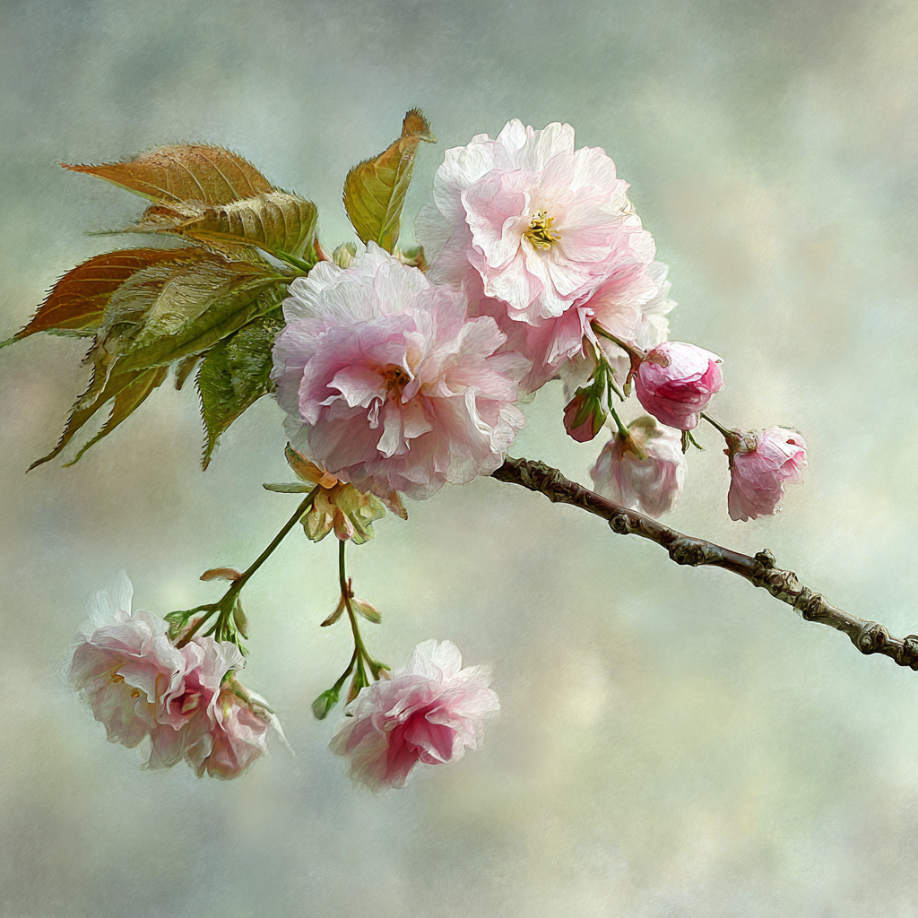 Zweig Mit Zarten Rosanen Blüten Im Frühling | Japanische Zierkirsche | Blumen