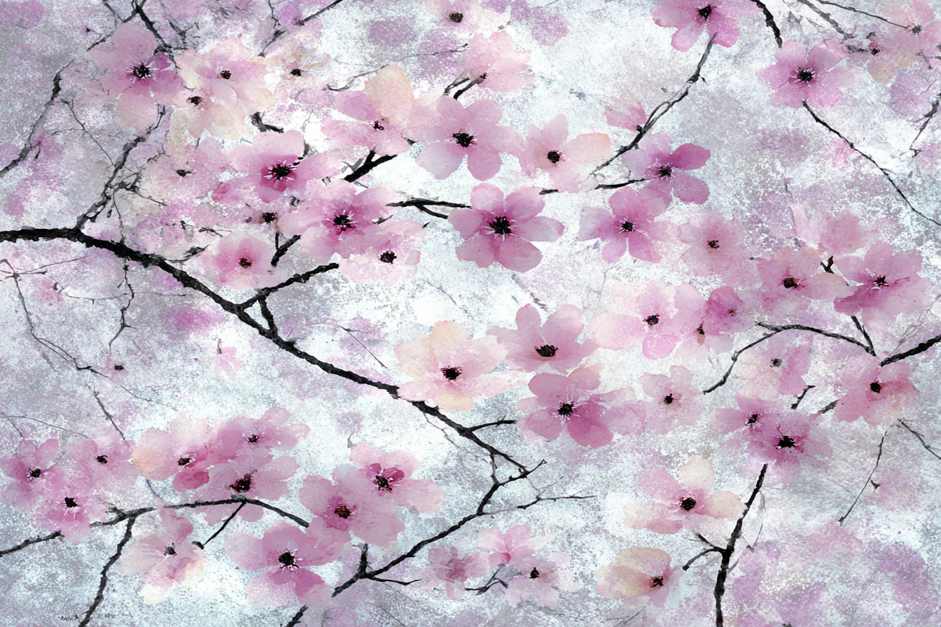 Aquarellbild Sanfte Rosa Kirschblüten Zarte Zweige | Japanische Zierkirsche | Blumen