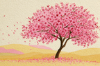 Frühlingslandschaft Mit Rosa Blühendem Baum Und Sanften Hügeln | Japanische Zierkirsche | Blumen