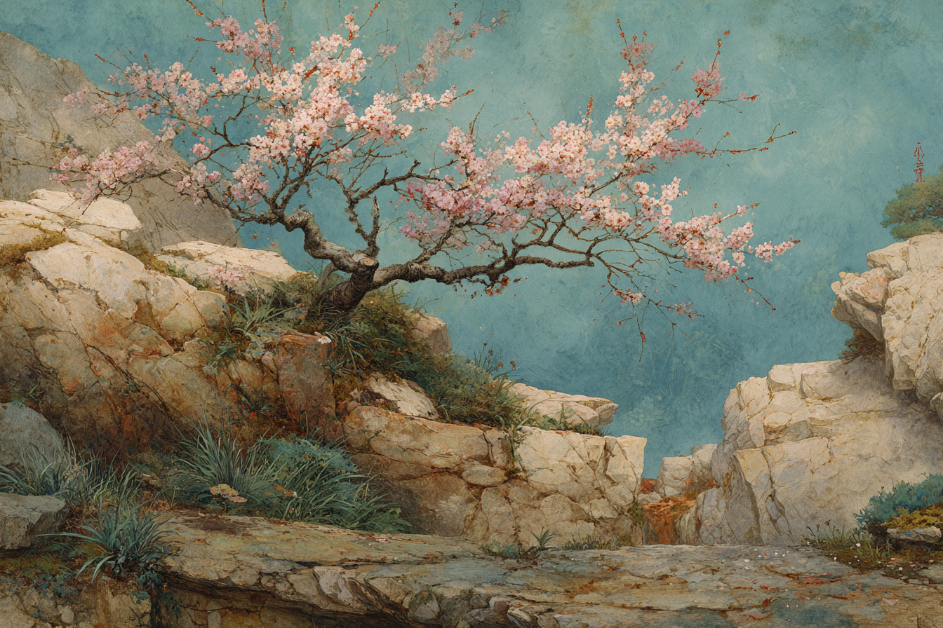 Kirschblüte In Felsiger Landschaft | Japanische Zierkirsche | Blumen