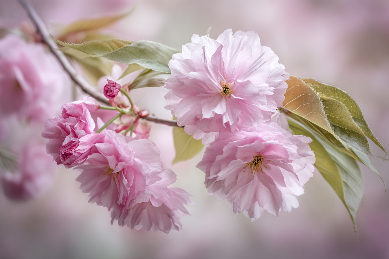 Kirschblütenzweig Mit Zarten Rosanen Blüten | Japanische Zierkirsche | Blumen