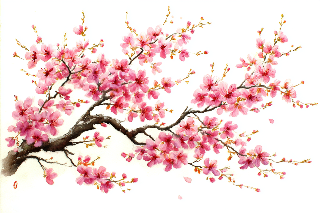 Zarte Kirschblüten Aquarell | Japanische Zierkirsche | Blumen