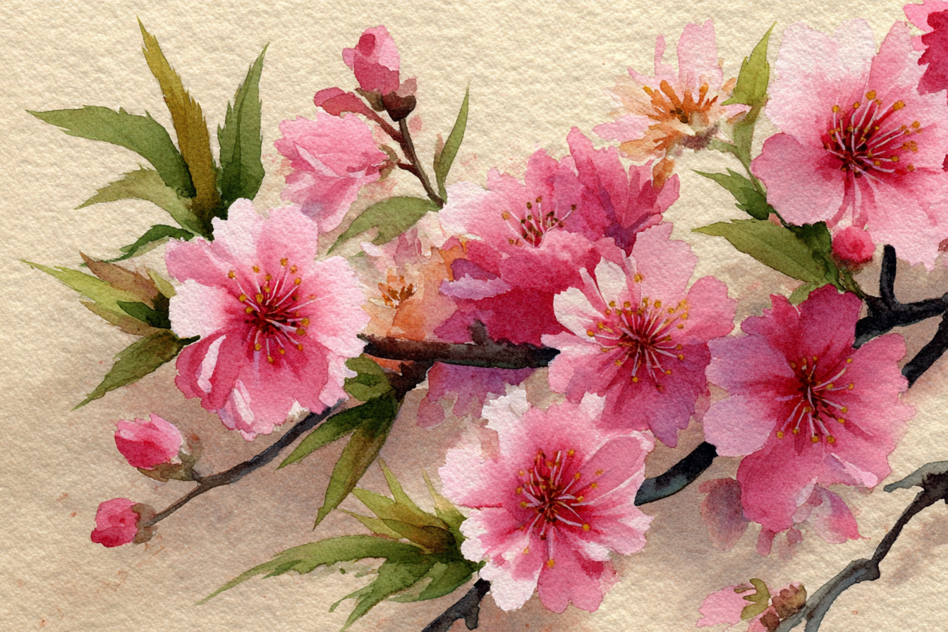 Zarte Kirschbluten Im Frühlingsaquarell | Japanische Zierkirsche | Blumen