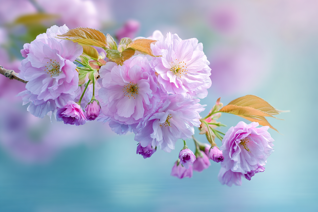 Zweig Mit Zarten Kirschblüten Und Jungen Blütenknospen | Japanische Zierkirsche | Blumen