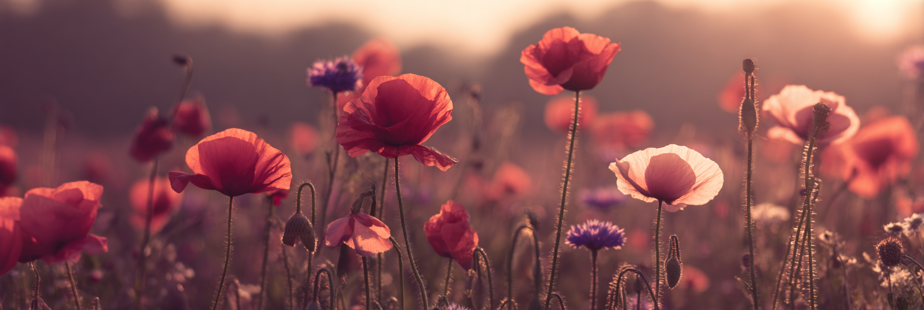 Sommerliche Mohnwiese Im Abendlicht | Mohn  Pusteblume  Kornblume | Blumen