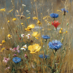 Bunte Wildwiese In Aquarell | Mohn  Pusteblume  Kornblume | Blumen