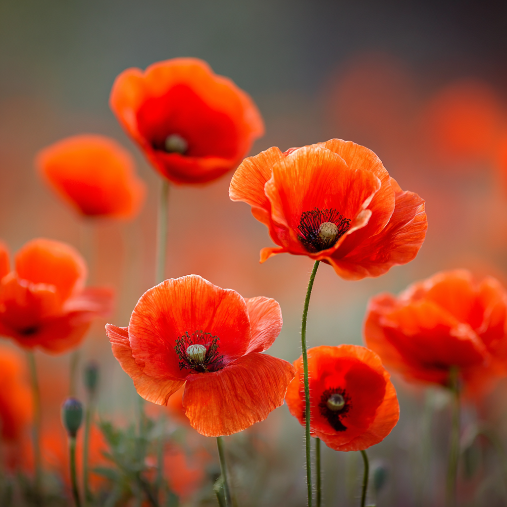 Roter Mohn Im Feld Mit Verschwommenem Hintergrund | Mohn  Pusteblume  Kornblume | Blumen