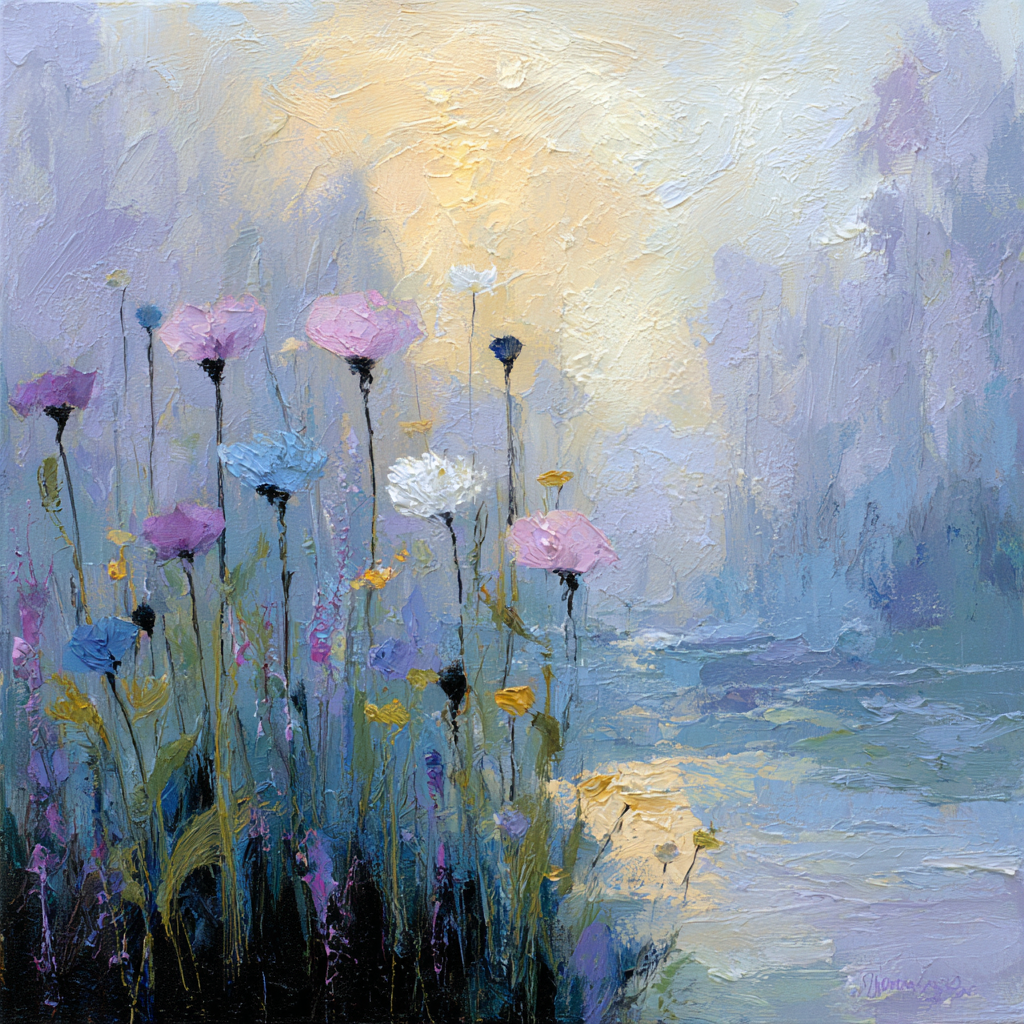 Sanfte Abstrakte Wiese | Mohn  Pusteblume  Kornblume | Blumen