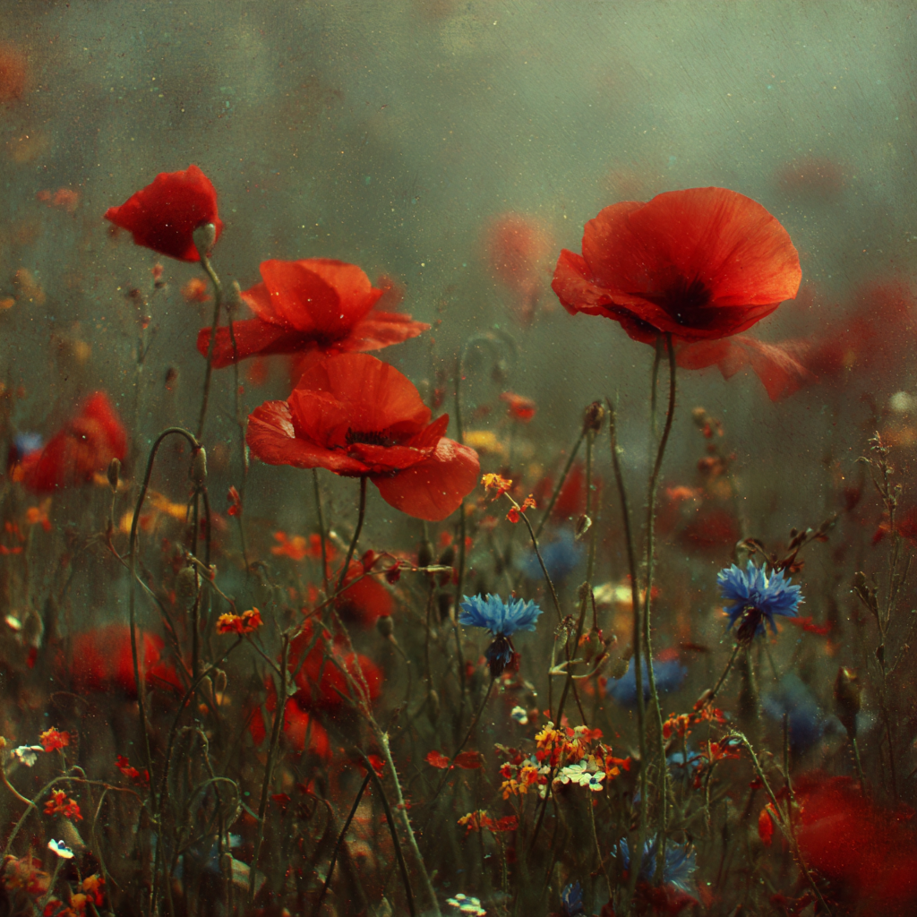 Traumhafte Wiese Mit Roten Mohn Und Bunten Wild | Mohn  Pusteblume  Kornblume | Blumen
