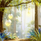 Verzauberter Wald Mit Farnen Laternen Und Morgenlicht | Mohn  Pusteblume  Kornblume | Blumen