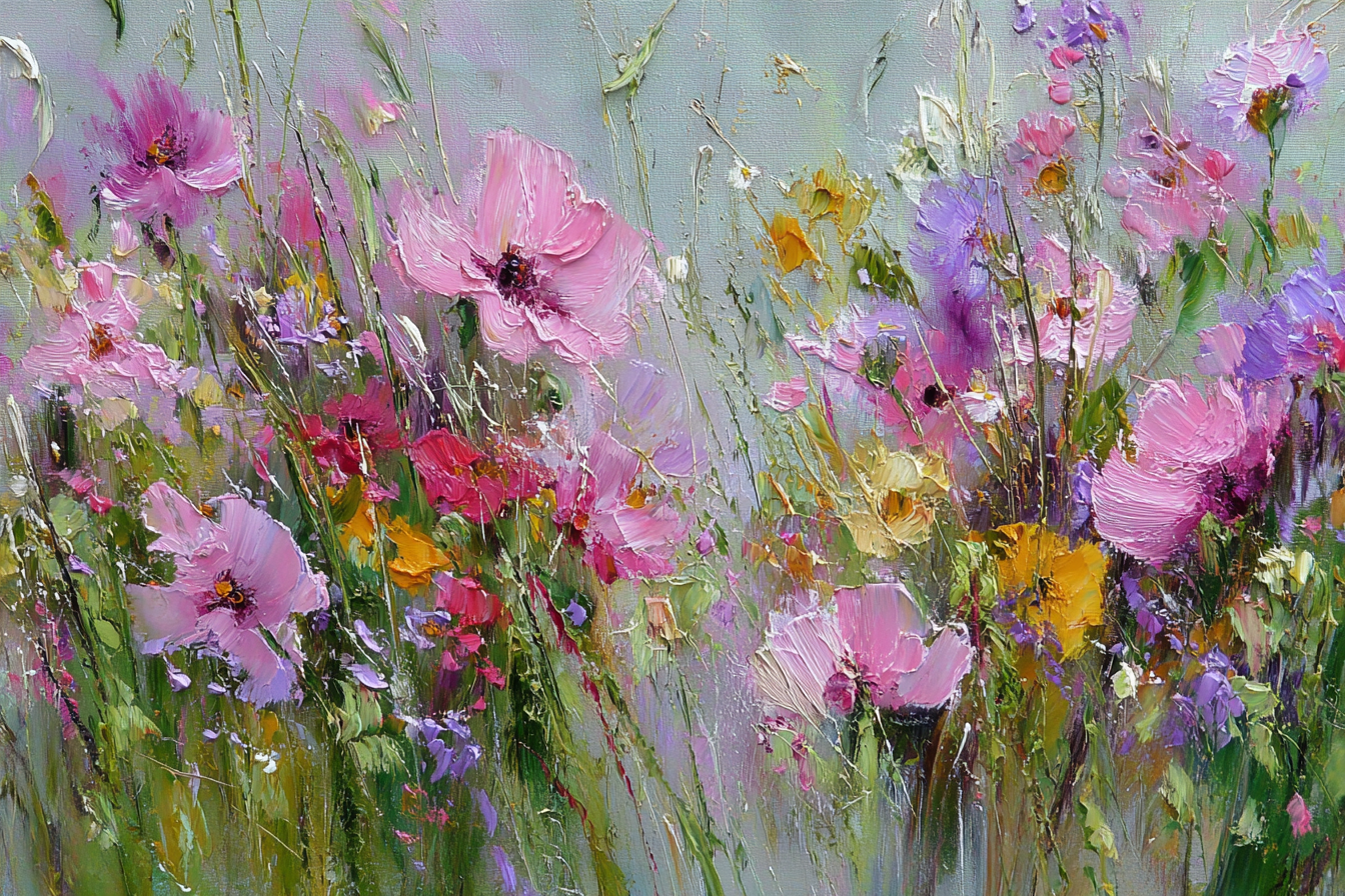 Bunte Frühlingsblütenmalerei | Mohn  Pusteblume  Kornblume | Blumen
