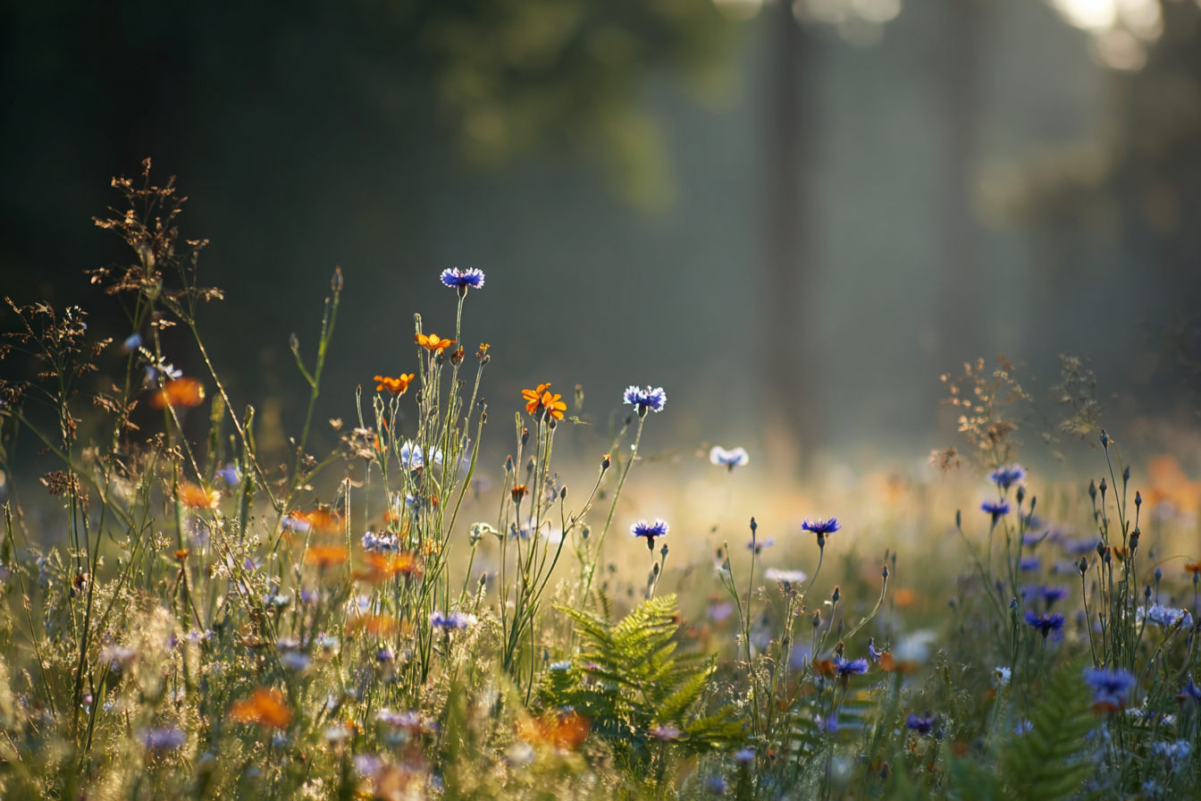 Feld Mit Bunten Wild Im Sanften Licht | Mohn  Pusteblume  Kornblume | Blumen