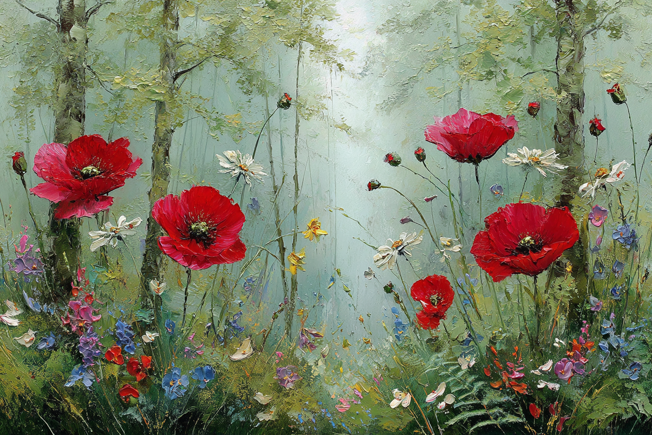 Rote Mohn Und Weisse Gänseblümchen Im Grünen Garten | Mohn  Pusteblume  Kornblume | Blumen