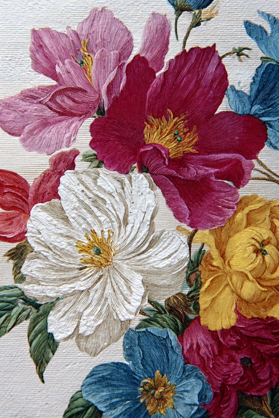 Botanische Illustrationen Buntes Reliefartiges Muster | Orchideen  Anemonen  Pfingstrose | Blumen
